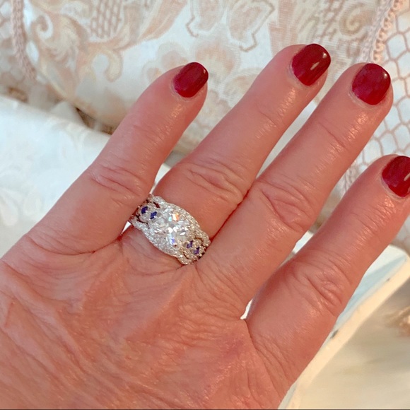 *SIZES ADDED*Three Ring Set, CZ Diamonds Sapphires - Picture 6 of 8